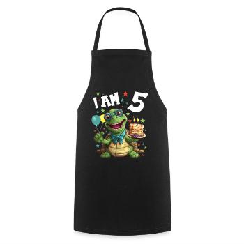 Je suis 5 Tortues Tortue 5e anniversaire - Tablier de cuisine - noir - Devant - AI Model Male 185 dark (185cm)
