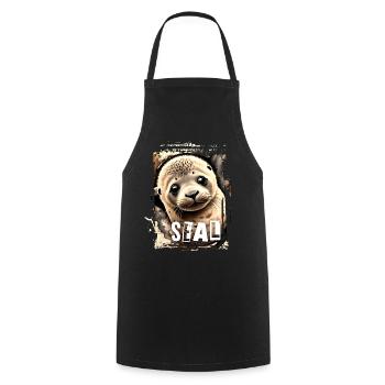 Seal - Robben-Baby - Kochschürze - Schwarz - Vorne - AI Model Male 185 dark (185cm)