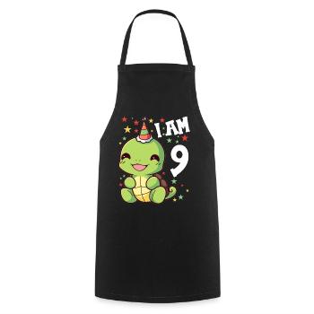 Je suis 9 Tortues Tortue 9e anniversaire - Tablier de cuisine - noir - Devant - AI Model Male 185 dark (185cm)