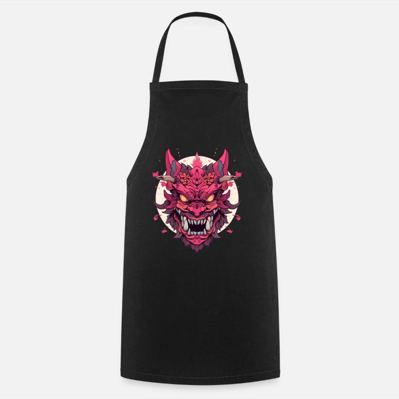 Japanischer Hannya Dämon Samurai Warrior Oni Maske - Kochschürze - Schwarz