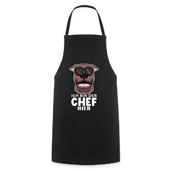 Chef Spruch Anführer Hund - Kochschürze - Schwarz - Vorne - AI Model Male 185 dark (185cm)