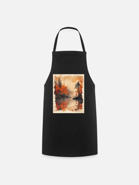 Classic Scenery Papyrus Scroll Onsen Japanese - Cooking Apron - black