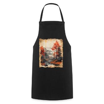 Classic Scenery Papyrus Scroll Onsen Japanese - Cooking Apron - black - Front - AI Model Male 185 dark (185cm)