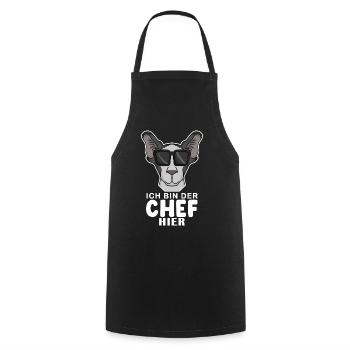 Chef Spruch Anführer Hund - Kochschürze - Schwarz - Vorne - AI Model Male 185 dark (185cm)