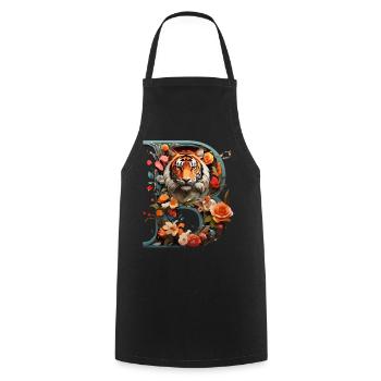 Feuriger Tiger und Blumen Illustration - Kochschürze - Schwarz - Vorne - AI Model Male 185 dark (185cm)