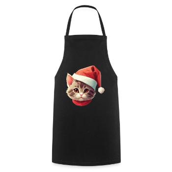 Katzengesicht Weihnachtsmann Nikolaus Katze Xmas - Kochschürze - Schwarz - Vorne - AI Model Male 185 dark (185cm)