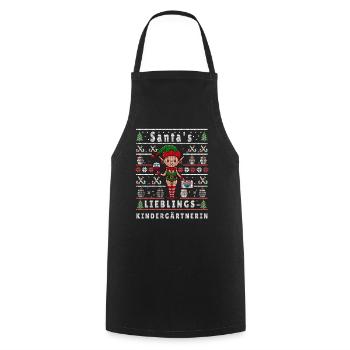 Ugly Christmas SANTA'S FAVORITE KINDERGARTEN TEACHER - Cooking Apron - black - Front - AI Model Male 185 dark (185cm)
