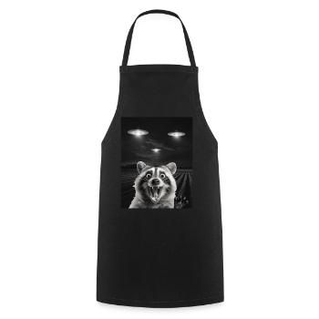 Funny raccoon selfie in front of UFOs Raccoon UFO - Cooking Apron - black - Front - AI Model Male 185 dark (185cm)