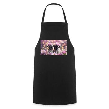 Mignons bébés chiens avec des couronnes de fleurs - Tablier de cuisine - noir - Devant - AI Model Male 185 dark (185cm)