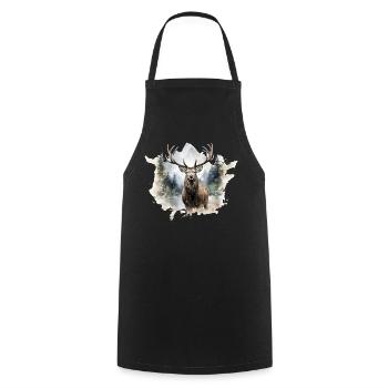 Watercolor deer in the forest - Cooking Apron - black - Front - AI Model Male 185 dark (185cm)
