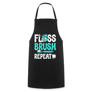 Floss Brush Repeat Zahnarzthelferin - Kochschürze - Schwarz - Vorne - AI Model Male 185 dark (185cm)