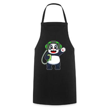 Panda Kopfhörer Musik - Kochschürze - Schwarz - Vorne - AI Model Male 185 dark (185cm)