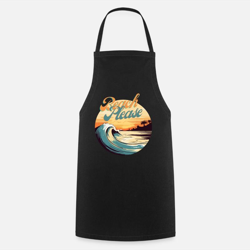 BeachPlease Retro Sunset Wave - Cooking Apron - black