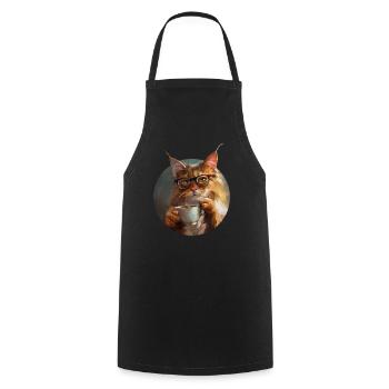 Illustration der Katze mit ihrer Kaffeetasse - Kochschürze - Schwarz - Vorne - AI Model Male 185 dark (185cm)