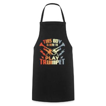 Garçon jouant de la trompette - Tablier de cuisine - noir - Devant - AI Model Male 185 dark (185cm)