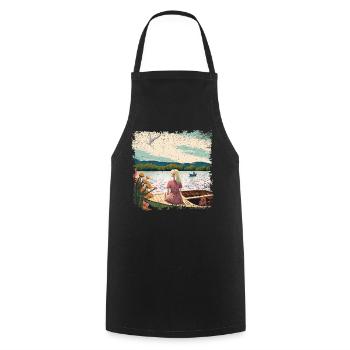 Woman sitting in boat by the water - Cooking Apron - black - Front - AI Model Male 185 dark (185cm)
