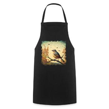 Oiseau assis sur la branche, fond méditerranéen - Tablier de cuisine - noir - Devant - AI Model Male 185 dark (185cm)
