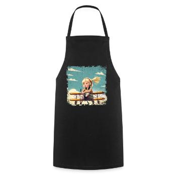 Girl Sitting on a Biplane | Fantasy - Cooking Apron - black - Front - AI Model Male 185 dark (185cm)