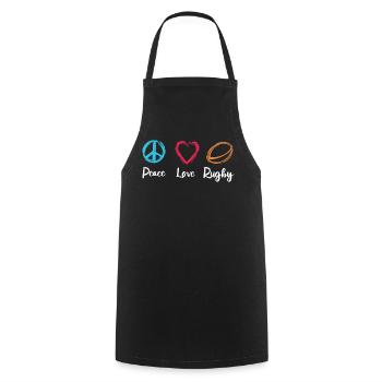 Peace Love Rugby - Cooking Apron - black - Front - AI Model Male 185 dark (185cm)