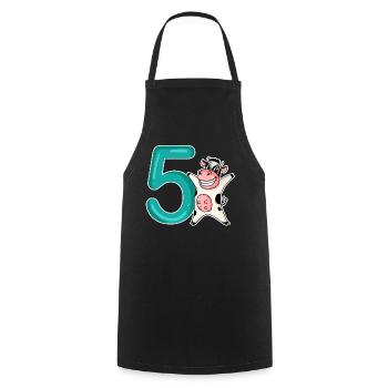 5th Birthday Motif Cow - Five Years Old - Cooking Apron - black - Front - AI Model Male 185 dark (185cm)
