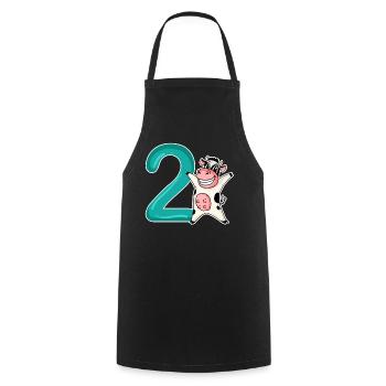 2nd Birthday Motif Cow - Two Years Old - Cooking Apron - black - Front - AI Model Male 185 dark (185cm)