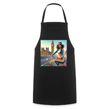 Retro Girl on a Bicycle par Big Ben à Londres - Tablier de cuisine - noir - Devant - AI Model Male 185 dark (185cm)