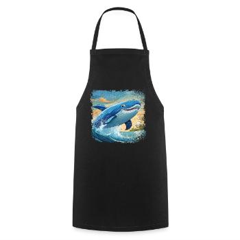 Le rorqual bleu saute hors de l’eau et sourit - Tablier de cuisine - noir - Devant - AI Model Male 185 dark (185cm)