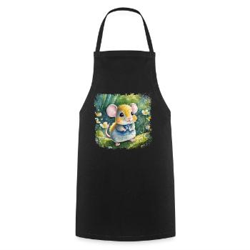 Mignon bébé souris jouant joyeusement dans le jardin - Tablier de cuisine - noir - Devant - AI Model Male 185 dark (185cm)