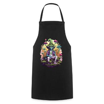 Außerirdischer Psychedelic Art Wald Pilze Musik - Kochschürze - Schwarz - Vorne - AI Model Male 185 dark (185cm)