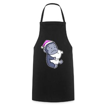 Gorille Fatigué Dormir Fille Endormie - Tablier de cuisine - noir - Devant - AI Model Male 185 dark (185cm)