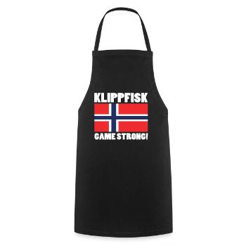 Design norvégien Klippfisk - Tablier de cuisine - noir - Devant - AI Model Male 185 dark (185cm)
