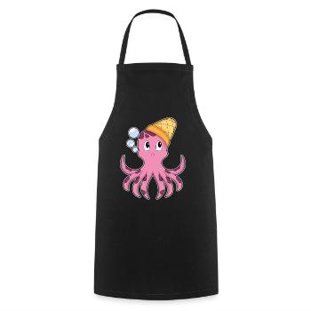 Cône de crème glacée au poulpe - Tablier de cuisine - noir - Devant - AI Model Male 185 dark (185cm)