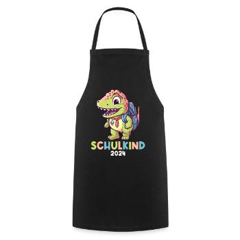 School Enrollment Dinosaur Dino TRex Schoolchild 2024 - Cooking Apron - black - Front - AI Model Male 185 dark (185cm)