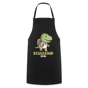 School Enrollment Dinosaur Dino TRex Schoolchild 2024 - Cooking Apron - black - Front - AI Model Male 185 dark (185cm)