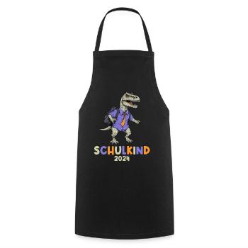 School Enrollment Dinosaur Dino TRex Schoolchild 2024 - Cooking Apron - black - Front - AI Model Male 185 dark (185cm)