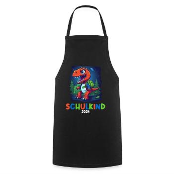 School Enrollment Dinosaur Dino TRex Schoolchild 2024 - Cooking Apron - black - Front - AI Model Male 185 dark (185cm)