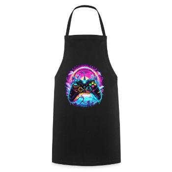 Manette Synthwave Gamer Fantasy Retro Gaming - Tablier de cuisine - noir - Devant - AI Model Male 185 dark (185cm)