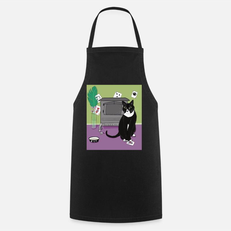 Chat Reine de cœur. - Tablier de cuisine - noir