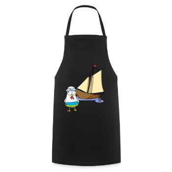 Hühner Matrosen Boot Strand Schwimmring Ahoi - Kochschürze - Schwarz - Vorne - AI Model Male 185 dark (185cm)