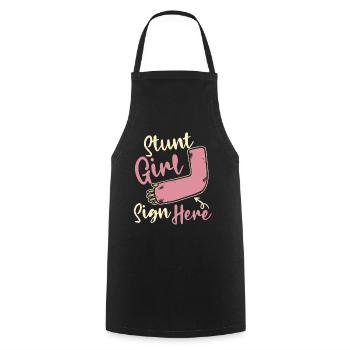 Cascadeur fille signe ici os cassé doigt cassé - Tablier de cuisine - noir - Devant - AI Model Male 185 dark (185cm)