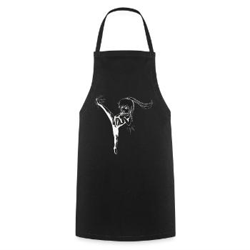 Chibi Girl with kick - white - Cooking Apron - black - Front - AI Model Male 185 dark (185cm)