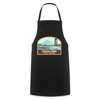 Ruins of Cagsawa, Mayon Volcano, Philippines - Cooking Apron - black - Front - AI Model Male 185 dark (185cm)