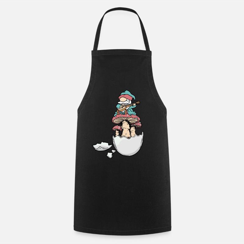 Eggshell Dwarf Gnome Gnome Fantasy Egg Mushrooms - Cooking Apron - black