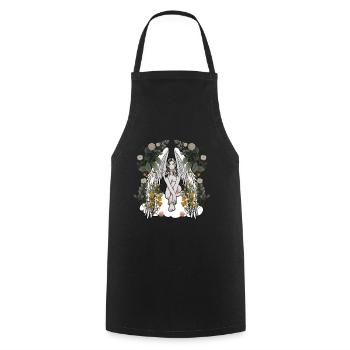 Angel Nature Flowers Flora Botany Spring Retro - Cooking Apron - black - Front - AI Model Male 185 dark (185cm)