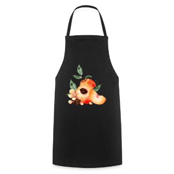 Peach half, peaches, peach, blossoms and wedge - Cooking Apron - black - Front - AI Model Male 185 dark (185cm)
