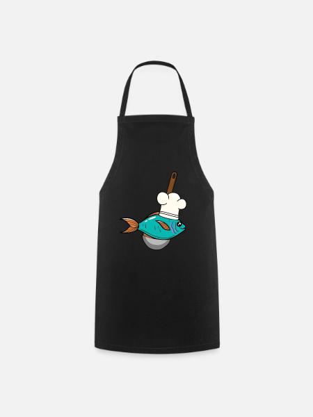 Poisson Poisson Chef Chapeau De Soupe Louche - Tablier de cuisine - noir