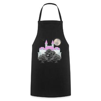 Rétro Vintage château de conte de fées lune forêt château - Tablier de cuisine - noir - Devant - AI Model Male 185 dark (185cm)