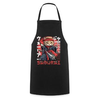 Chat Samouraï Chat Ninja Japonais Kawaii - Tablier de cuisine - noir - Devant - AI Model Male 185 dark (185cm)