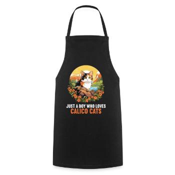 Calico Cat Lucky Cat - Cooking Apron - black - Front - AI Model Male 185 dark (185cm)