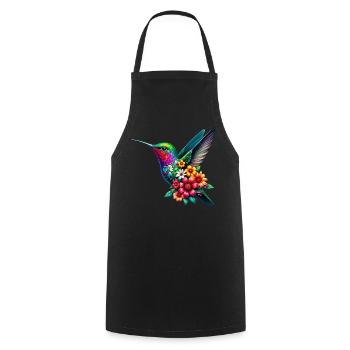 Colibri décoré de fleurs - Tablier de cuisine - noir - Devant - AI Model Male 185 dark (185cm)